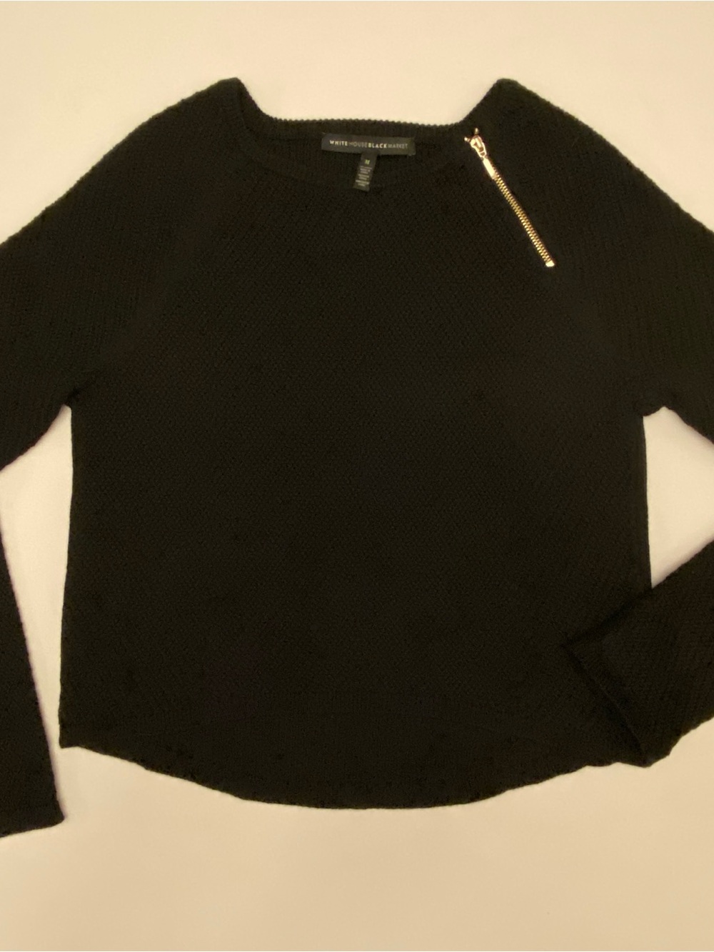 White House Black Market Sweater  Black Sweater with Gold Zip Accent at neck